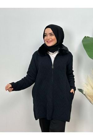 ANGORA YAKASI KÜRKLÜ HIRKA - SİYAH - STD