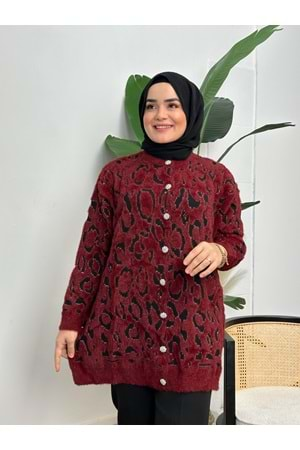 LEOPAR TAŞ DÜĞME HIRKA - BORDO - STD