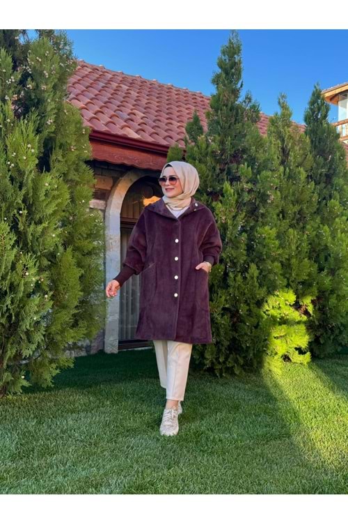ANGORA DÜĞMELİ KABAN - KAHVERENGİ - STD