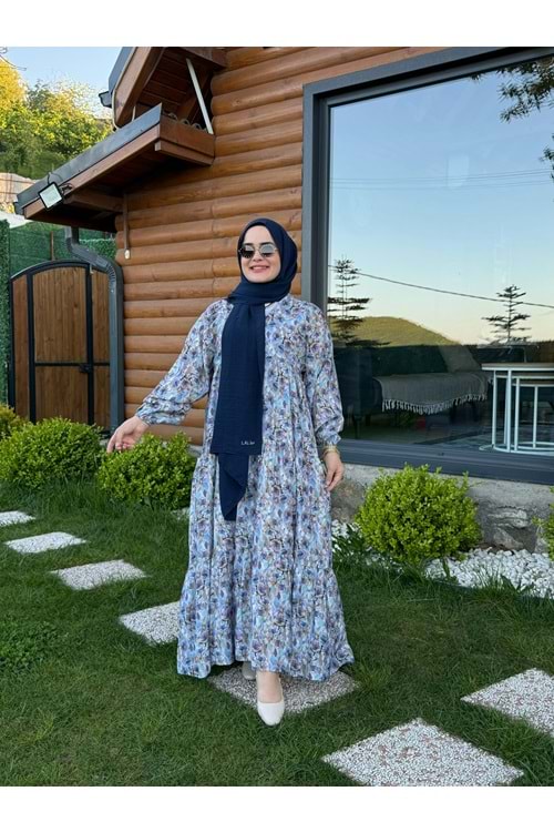 ÇİÇEK ELBİSE - MAVİ - 1