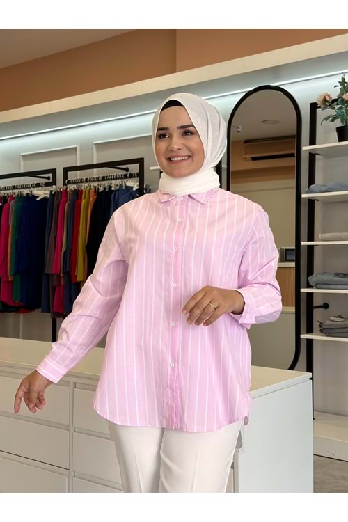 SIRTI YIRTMAÇLI GÖMLEK - PEMBE - M-L