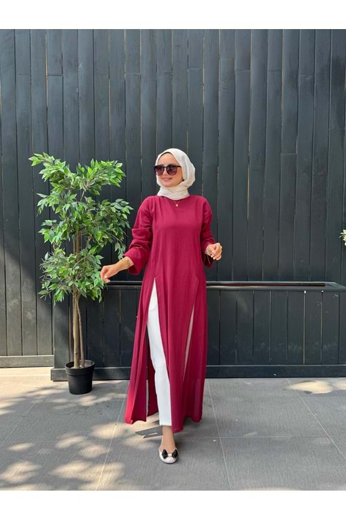 KETEN YIRTMAÇ TUNİK - MÜRDÜM - STD
