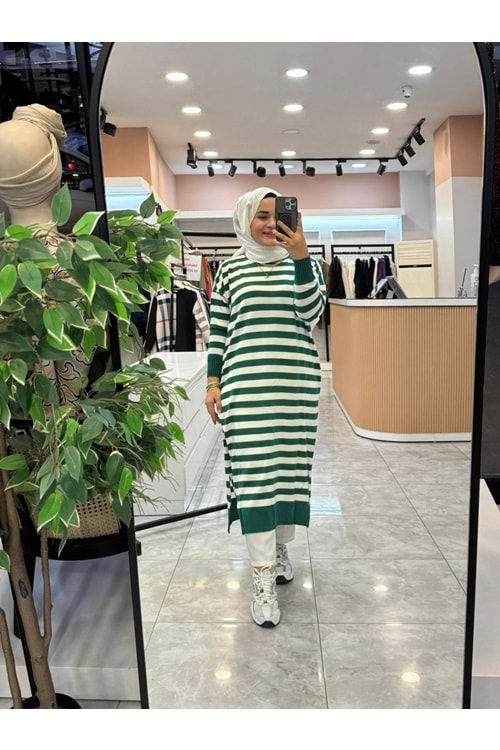 ÇİZGİLİ TRİKO TUNİK - BENETTON YEŞİLİ - STD