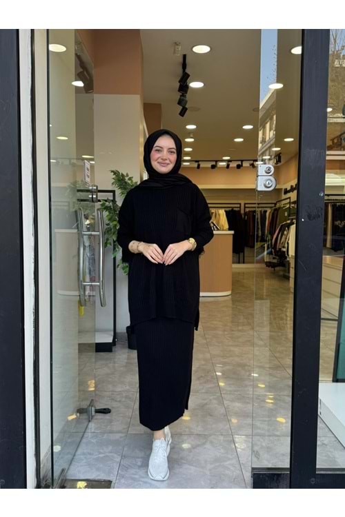 ROSE TRİKO ETEKLİ TAKIM - SİYAH - STD