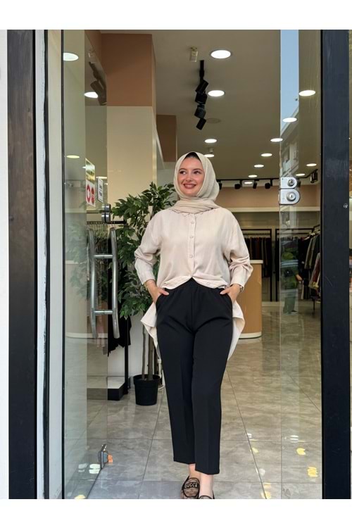 ÜTÜ İZLİ PANTOLON - SİYAH - 1