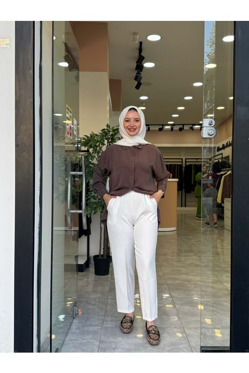 ÜTÜ İZLİ PANTOLON - BEYAZ - 4