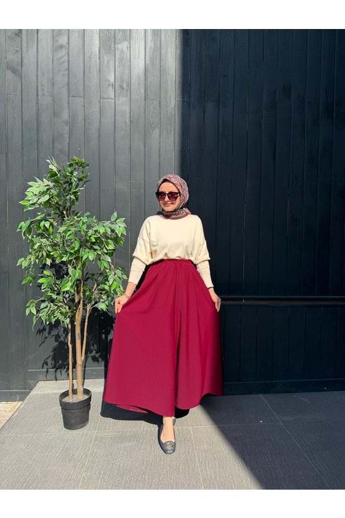 KREP PANTOLON ETEK - BORDO - 1