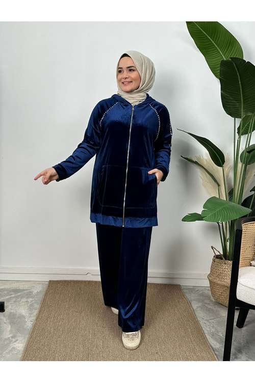 TAŞLI KADİFE TAKIM - LACİVERT - 1