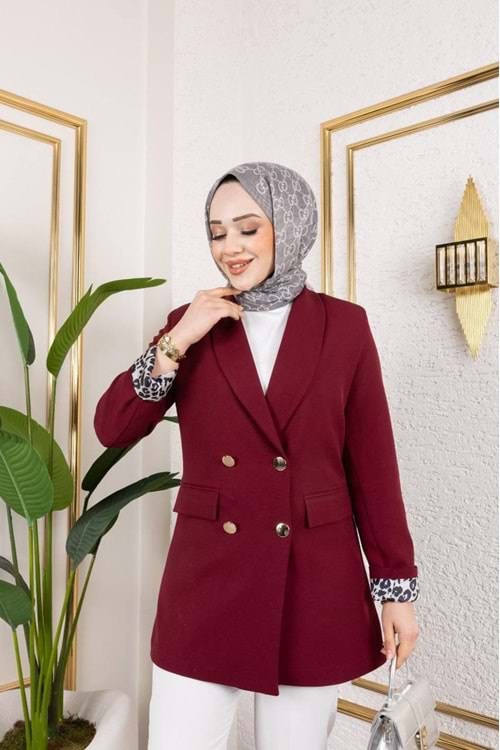 BLAZER LEOPAR CEKET - BORDO - 1