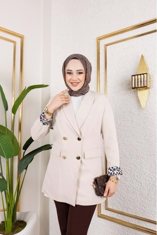 BLAZER LEOPAR CEKET - KREM - 1