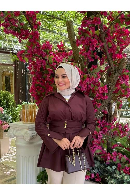 RİAN GENİŞ KEMERLİ GÖMLEK - BORDO - 38