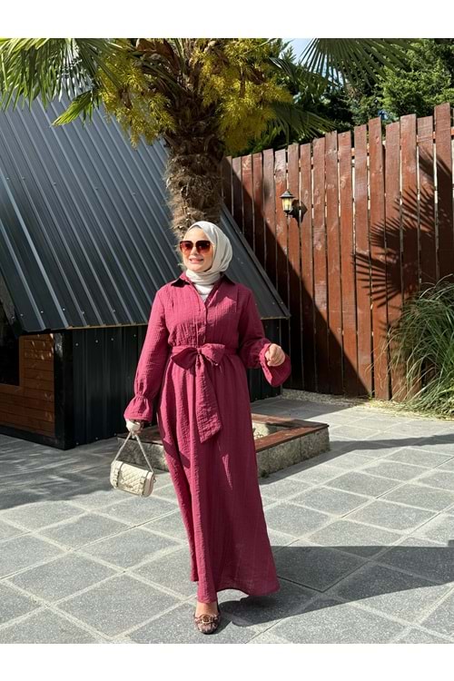 GÜLCE KUŞAKLI ELBİSE - GÜL KURUSU - 1