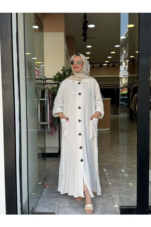 YASMİN UZUN KAP - BEYAZ - S-M