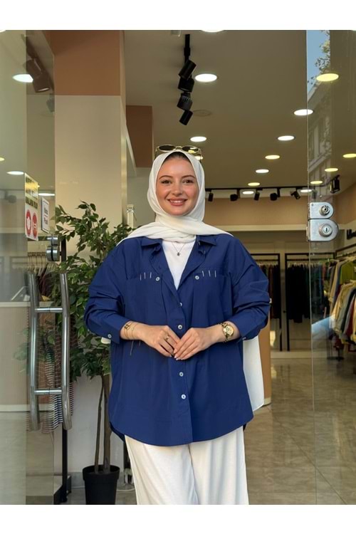 POPLİN GÖMLEK - LACİVERT - L-XL