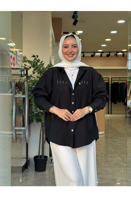 POPLİN GÖMLEK - SİYAH - S-M