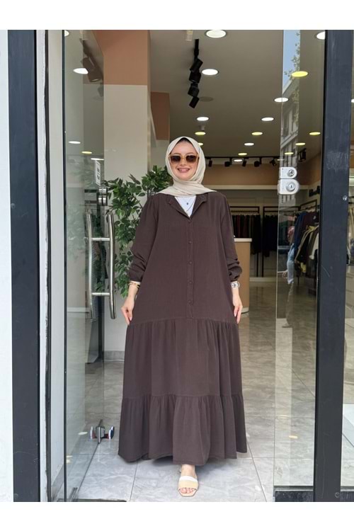 TENSEL ELBİSE - KAHVERENGİ - 40