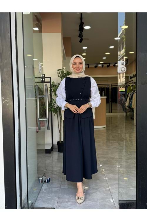 İKİLİ YELEK ETEKLİ TAKIM - LACİVERT - 2