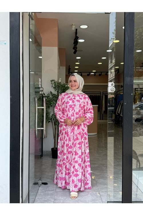 YAPRAK ELBİSE - PEMBE - 1