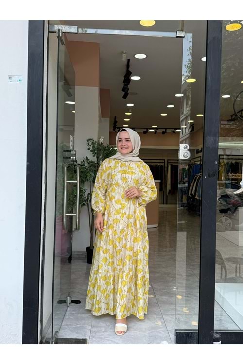 YAPRAK ELBİSE - SARI - 1