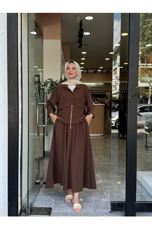 ROZELİN ETEKLİ TAKIM - KAHVERENGİ - 1