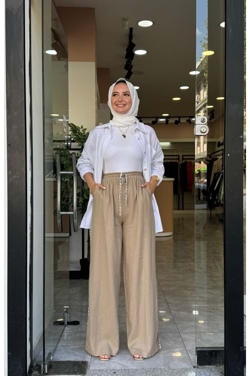 BİYE KETEN PANTOLON - CAMEL - M