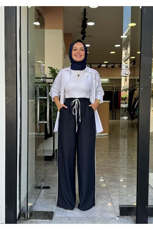 BİYE KETEN PANTOLON - LACİVERT - S