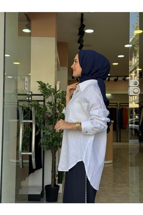 WHITE KETEN GÖMLEK - BEYAZ - L-XL