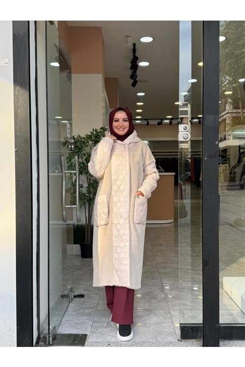 KAPÜŞONLU KAPİTONE ANGORA KABAN - KREM - 1
