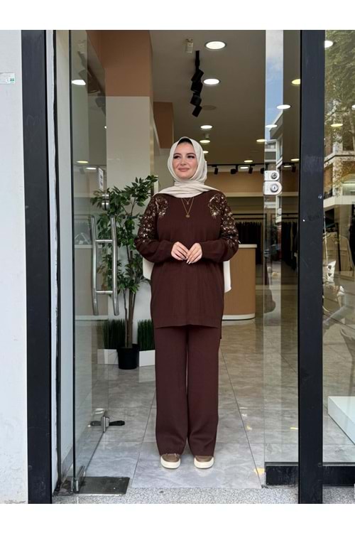 BONCUK İŞLEME TAKIM - KAHVERENGİ - STD