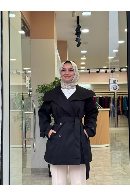 KISA TRENCH - SİYAH - STD