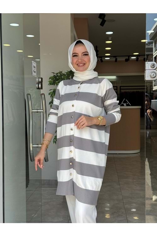 ÇİZGİLİ TRİKO HIRKA - GRİ - STD