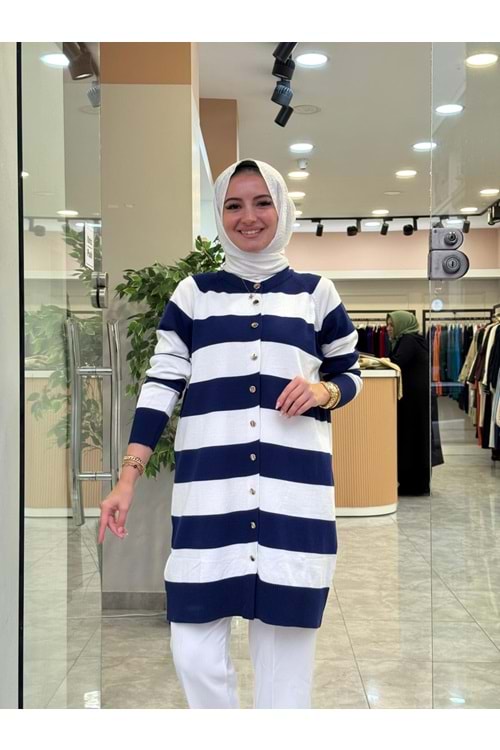ÇİZGİLİ TRİKO HIRKA - LACİVERT - STD