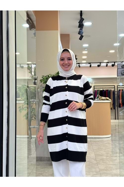 ÇİZGİLİ TRİKO HIRKA - SİYAH - STD