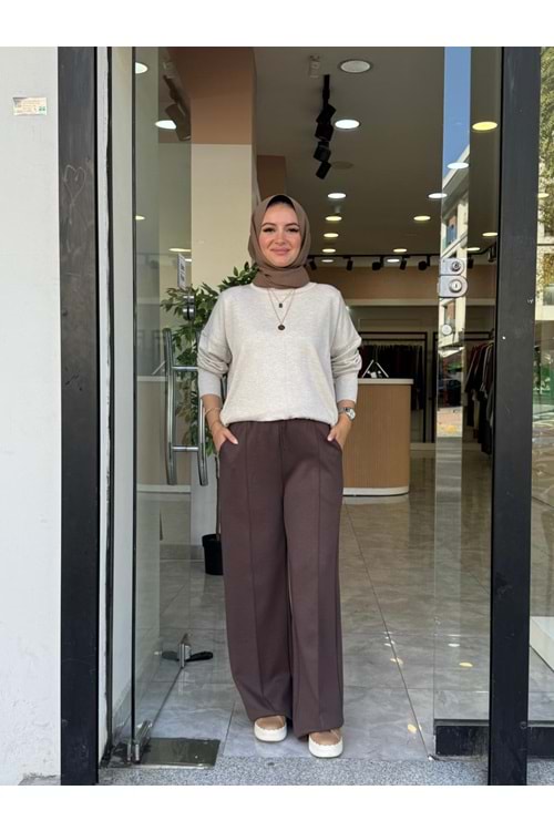 OYŞO ÇİMALI PANTOLON - KAHVERENGİ - L