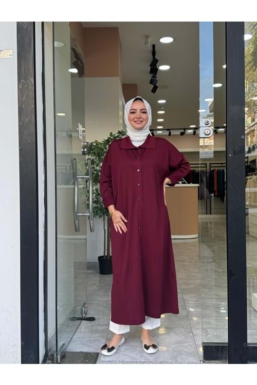 UZUN MERSERİZE HIRKA - BORDO - STD