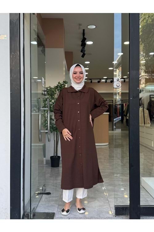 UZUN MERSERİZE HIRKA - KAHVERENGİ - STD
