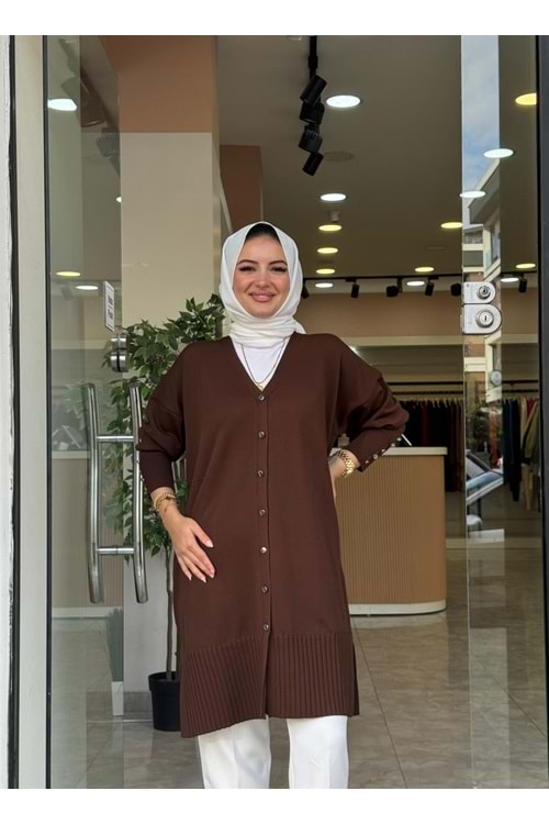 KISA MERSERİZE HIRKA - KAHVERENGİ - STD