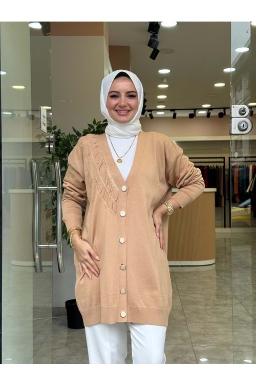 MERSERİZE BÜZGÜ DÜĞMELİ HIRKA - CAMEL - STD