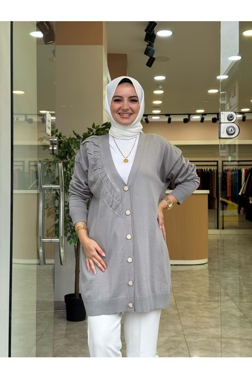 MERSERİZE BÜZGÜ DÜĞMELİ HIRKA - GRİ - STD