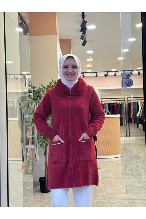 KISA KÜRK YAKA HIRKA - BORDO - STD