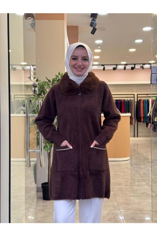 KISA KÜRK YAKA HIRKA - KAHVERENGİ - STD