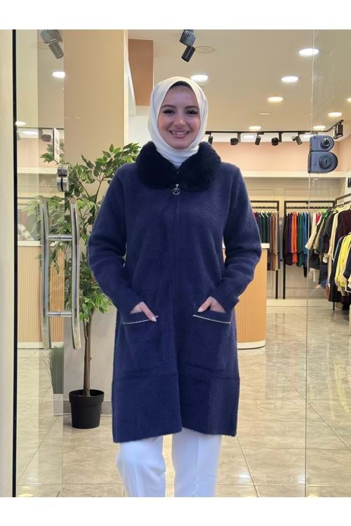 KISA KÜRK YAKA HIRKA - LACİVERT - STD