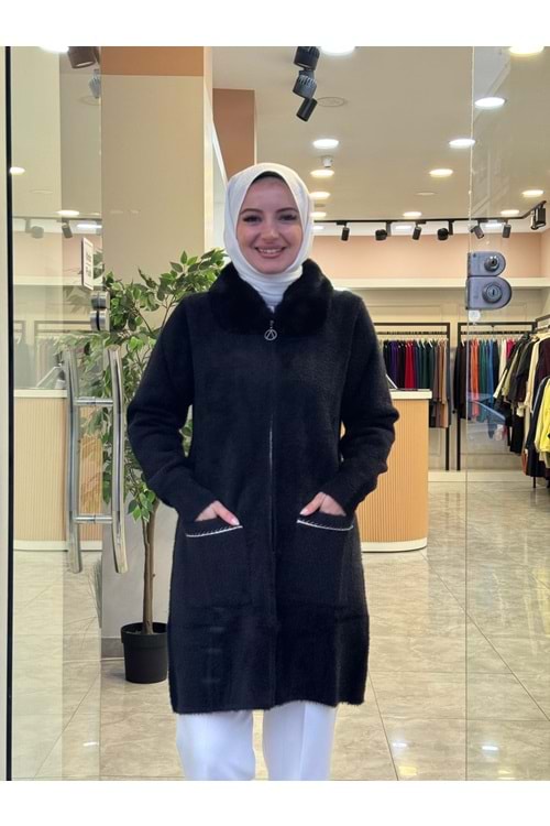 KISA KÜRK YAKA HIRKA - SİYAH - STD