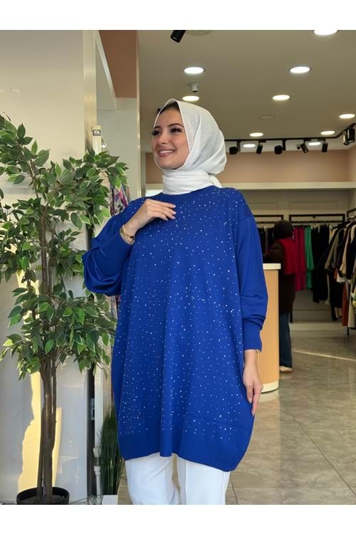 PULLU TUNİK - SAKS MAVİSİ - STD