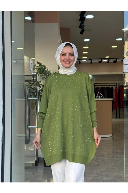 PULLU TUNİK - YAĞ YEŞİLİ - STD