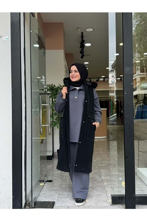 KAPÜŞONLU YELEK - SİYAH - 42