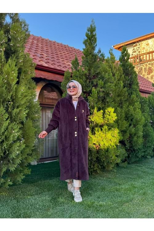 ANGORA UZUN DÜĞMELİ KABAN - KAHVERENGİ - 3