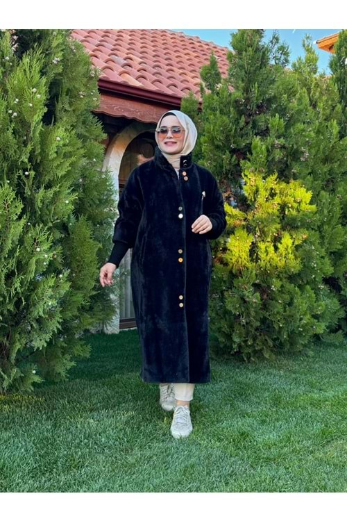 ANGORA UZUN DÜĞMELİ KABAN - SİYAH - 1