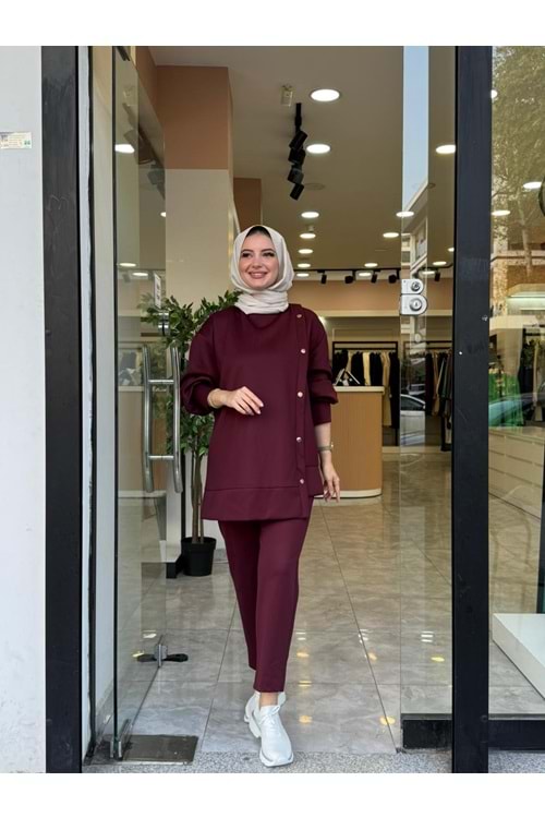 SCUBA DÜĞMELİ TAKIM - BORDO - 1