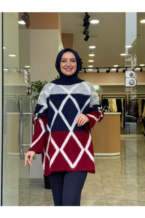 BAKLAVA TRİKO KAZAK - BORDO - STD